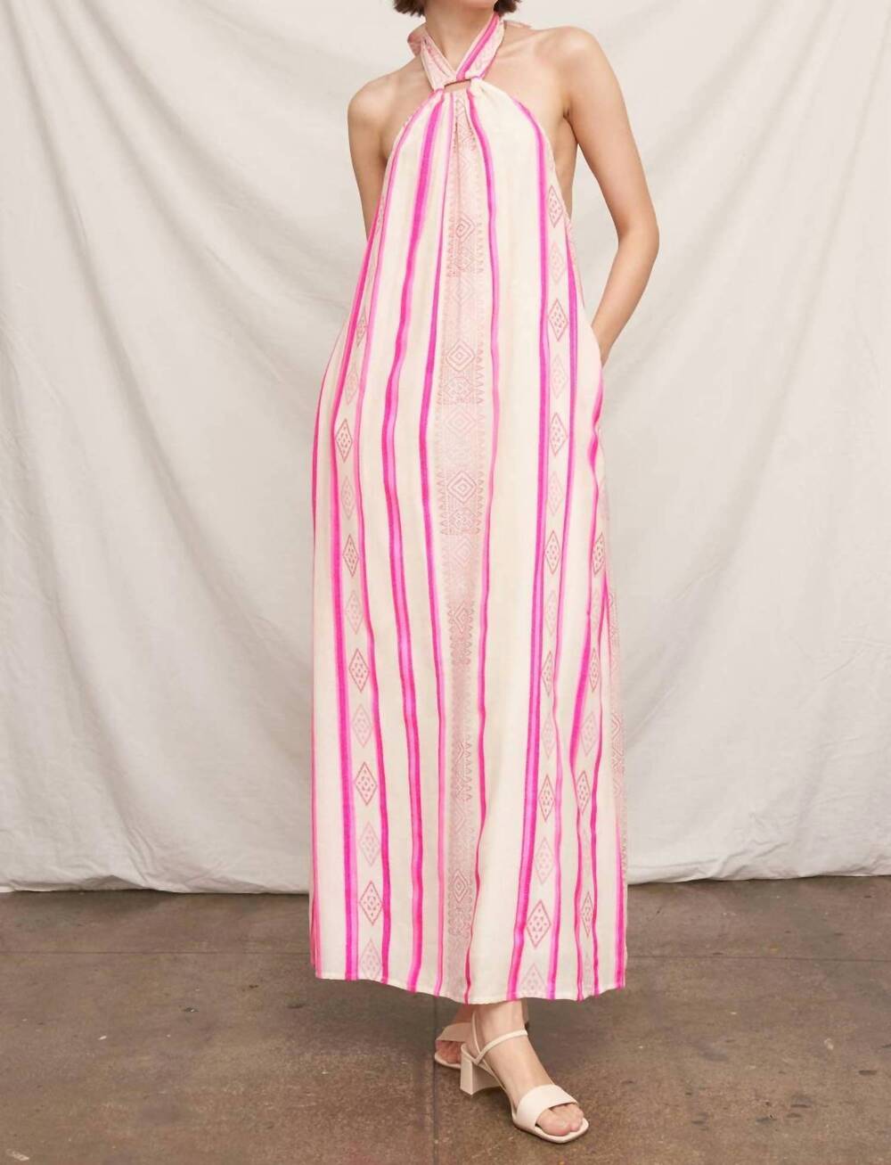 NEW EN CREME halter embroidered maxi dress in pink